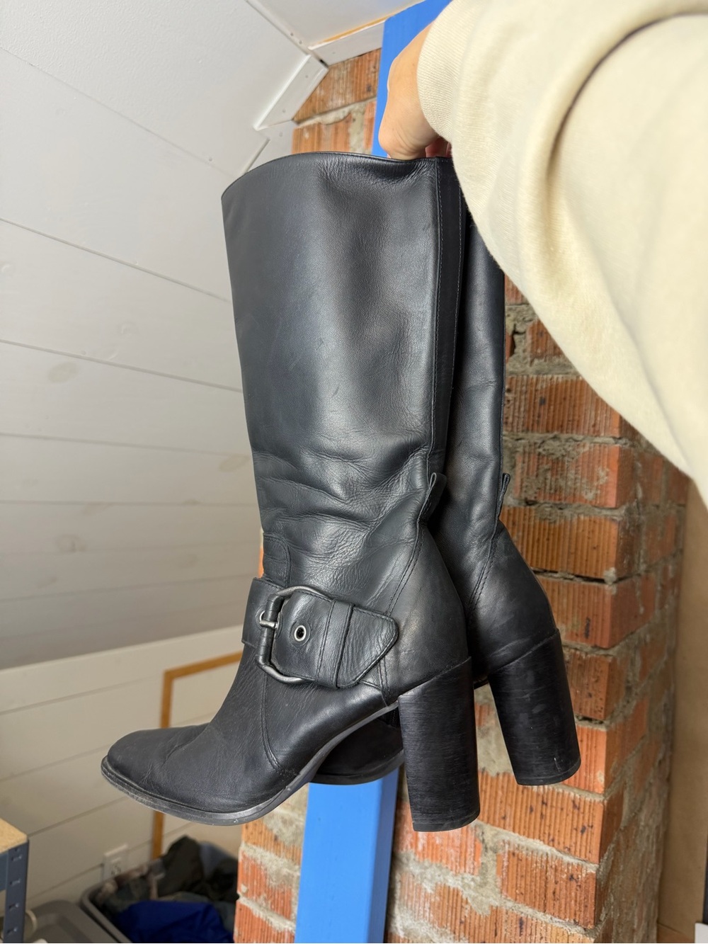 Vintage 90s Liz Claiborne Black Leather Heeled Boots with Buckle